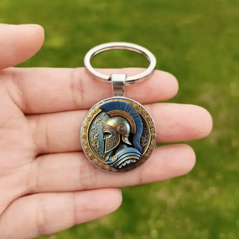 国境を越えた売れ筋の絶妙なレトロなローマ戦士ヘルメットパターンガラス合金ペンダントキーホルダーメーカー直販|undefined