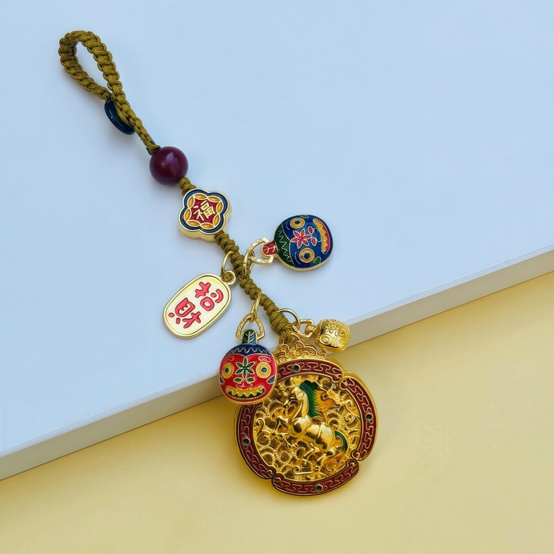 新款马到成功吊坠财神大吉钥匙扣挂坠配饰手工编织汽车钥匙扣复古|undefined