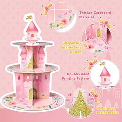 厚みのある 3 層ピンクの城ケーキスタンド女の子の誕生日パーティーデザートデコレーションスタンド誕生日パーティーの装飾クロスボーダー