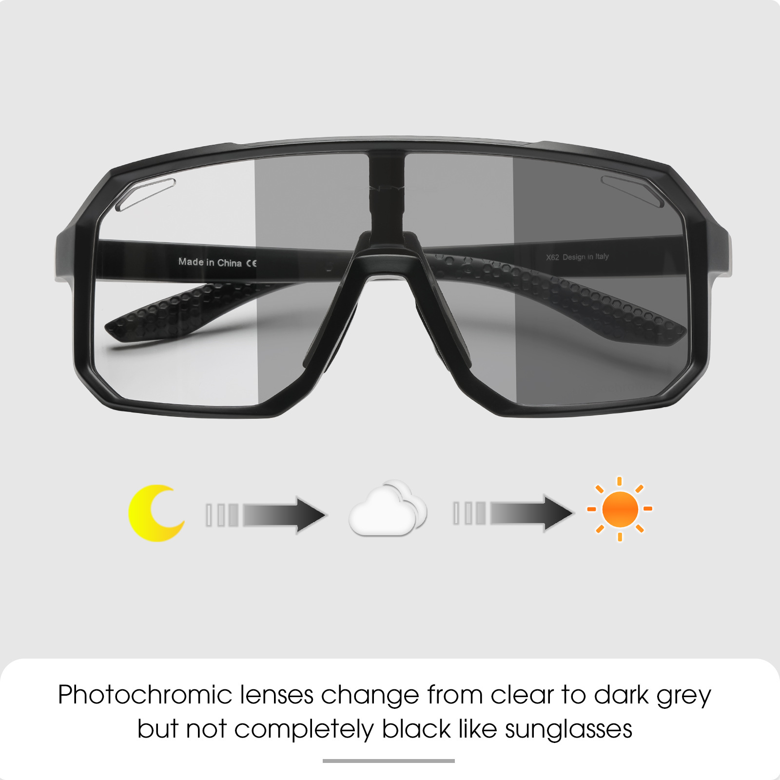 Gafas de Sol Fotocromáticas para Ciclismo de PC con Marco Completo para Ciclismo de Montaña y Carretera