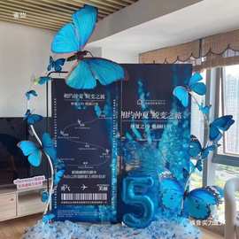 大型蝴蝶装饰商场美陈dp点装饰蓝色蝴蝶吊饰橱窗场景布置道具