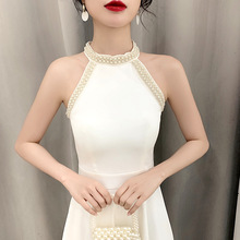 白色小晚礼服新款平时可穿生日小个子礼裙女宴会气质性感挂脖短款