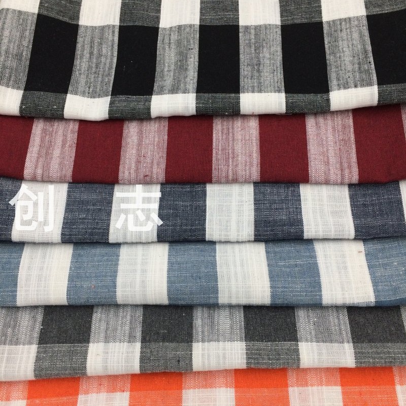 色织竹节长方形朝阳格裤子面料童装女装绍兴织布厂淘现货轻纺城