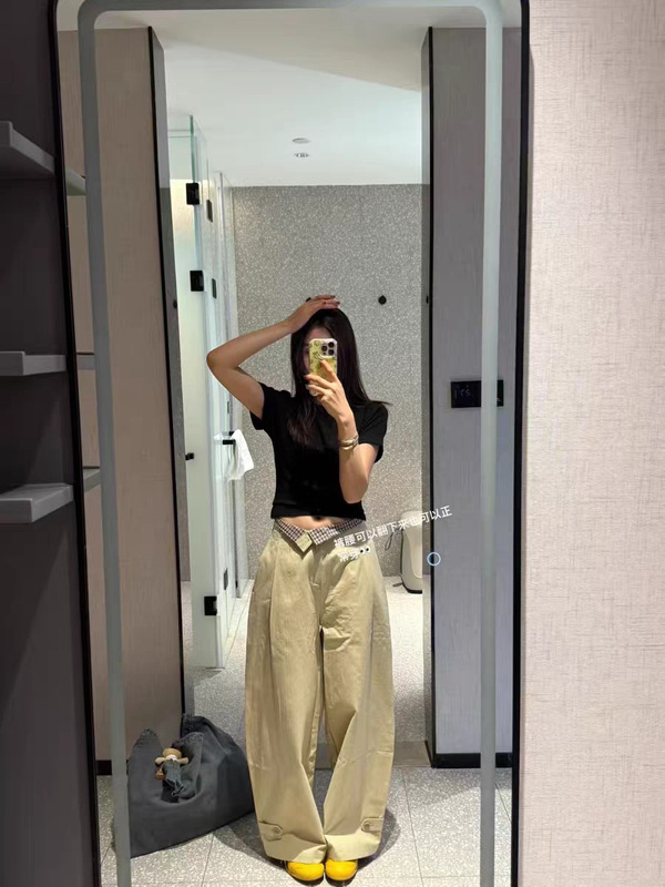 现货2025秋季新款韩版宽松显瘦设计感腰部可翻边阔腿休闲裤长裤女|undefined