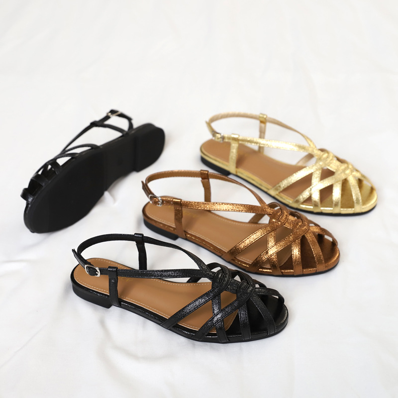 Woven Roman Sandals, Summer Open-toe Low-heeled Women's Shoes, One-strap Buckle, Versatile And Fashionable Commuter_vogvips.com