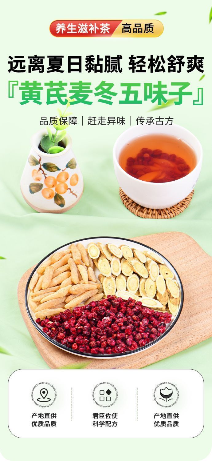 Astragalus Ophiopogon Schisandra Tea Bags 60 Pack Traditional Chinese Wellness Tea for Daily Steeping overview