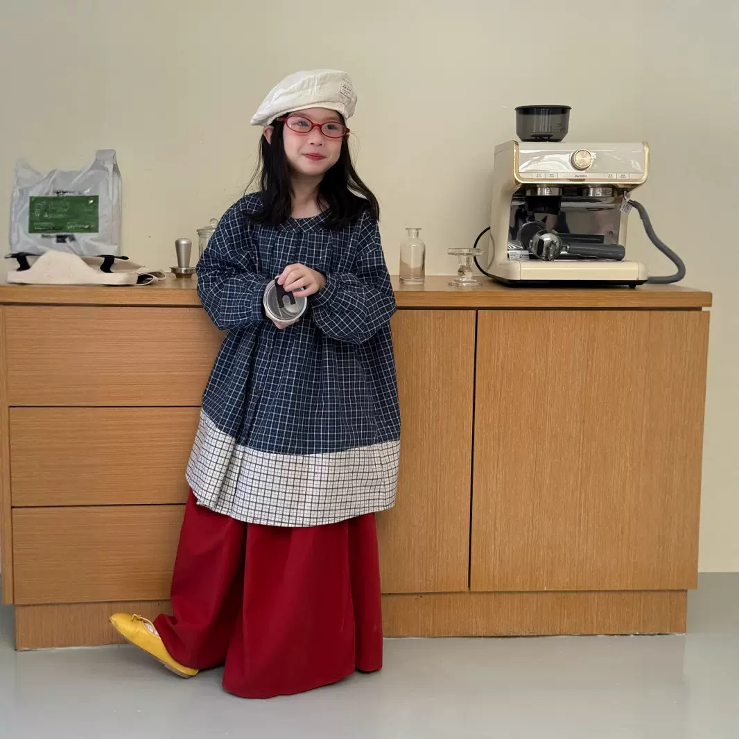 童衬衫2025秋季女童韩版拼接格子长袖衬衫儿童休闲宽松上衣末小蒙