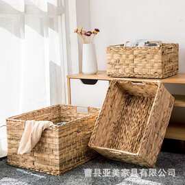 新款水葫芦草编织收纳盒杂物玩具储物筐卧室可叠加多规编织整理篮