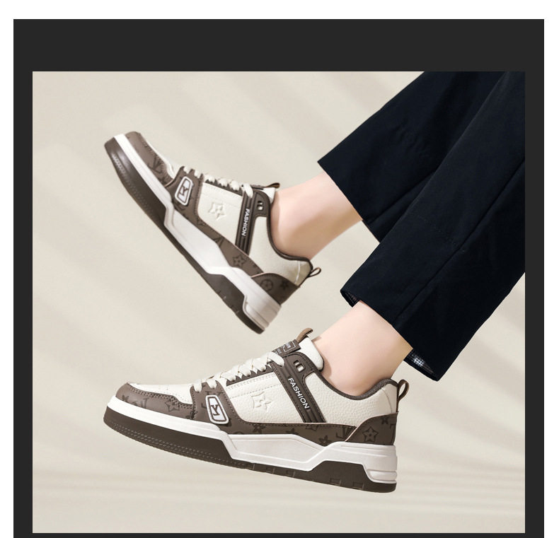 Giày sneaker nam da nhân tạo phối màu, đế bằng gót thấp 1–3 cm, dây buộc — Màu trắng màu cachi, Xanh trắng, Đen trắng chi tiết 11