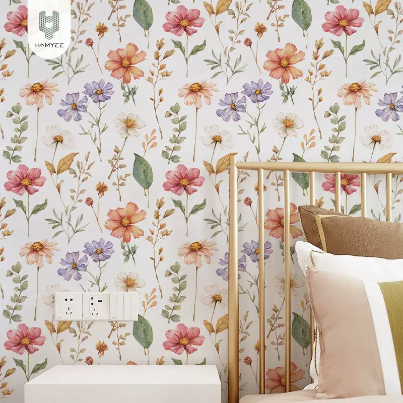 2025原创新品跨境墙纸加厚花卉藤条贴纸酒店背景墙墙贴壁布批发