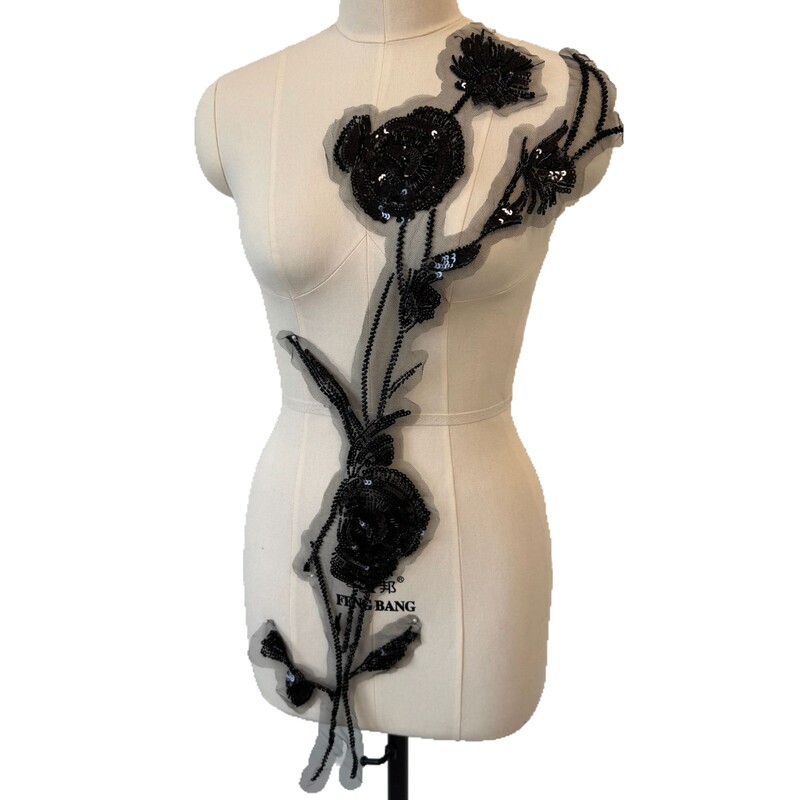 Black Luxury European Court Bead Sequins Lace Large Flower High-set Wedding Dress Accessories ZH355