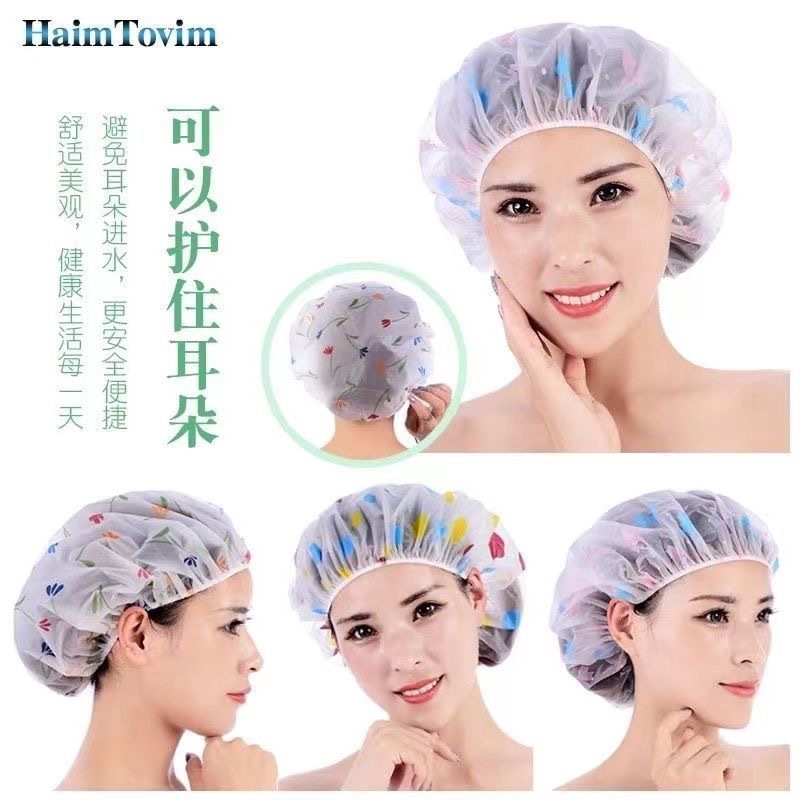 Capas de impresión de PE de una sola capa sombrero de baño más grosado sombrero de baño impermeable sombrero de pelo seco sombrero de ducha sombrero de máscara de pelo sombrero de pelo