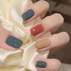 B363三彩跳色短款假指甲美甲成品跳色日常穿戴美甲成品工廠可代發