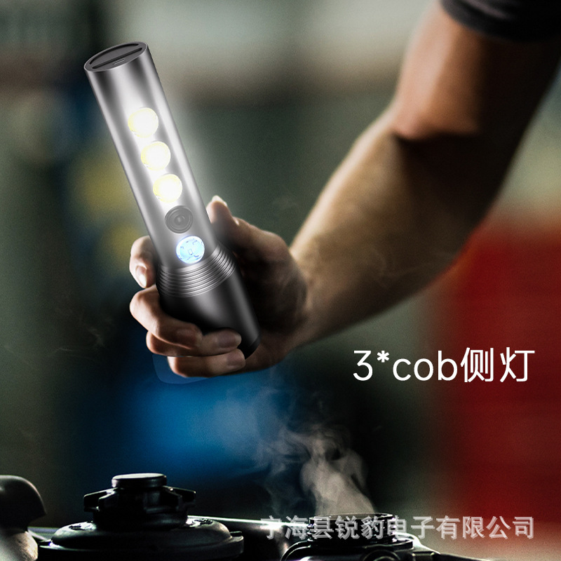 (2개) 국경 간 새로운 강한 빛 고정 초점 손전등 COB 측면 조명 디스플레이 야외 가정용 오래 지속되는 조명 손전등