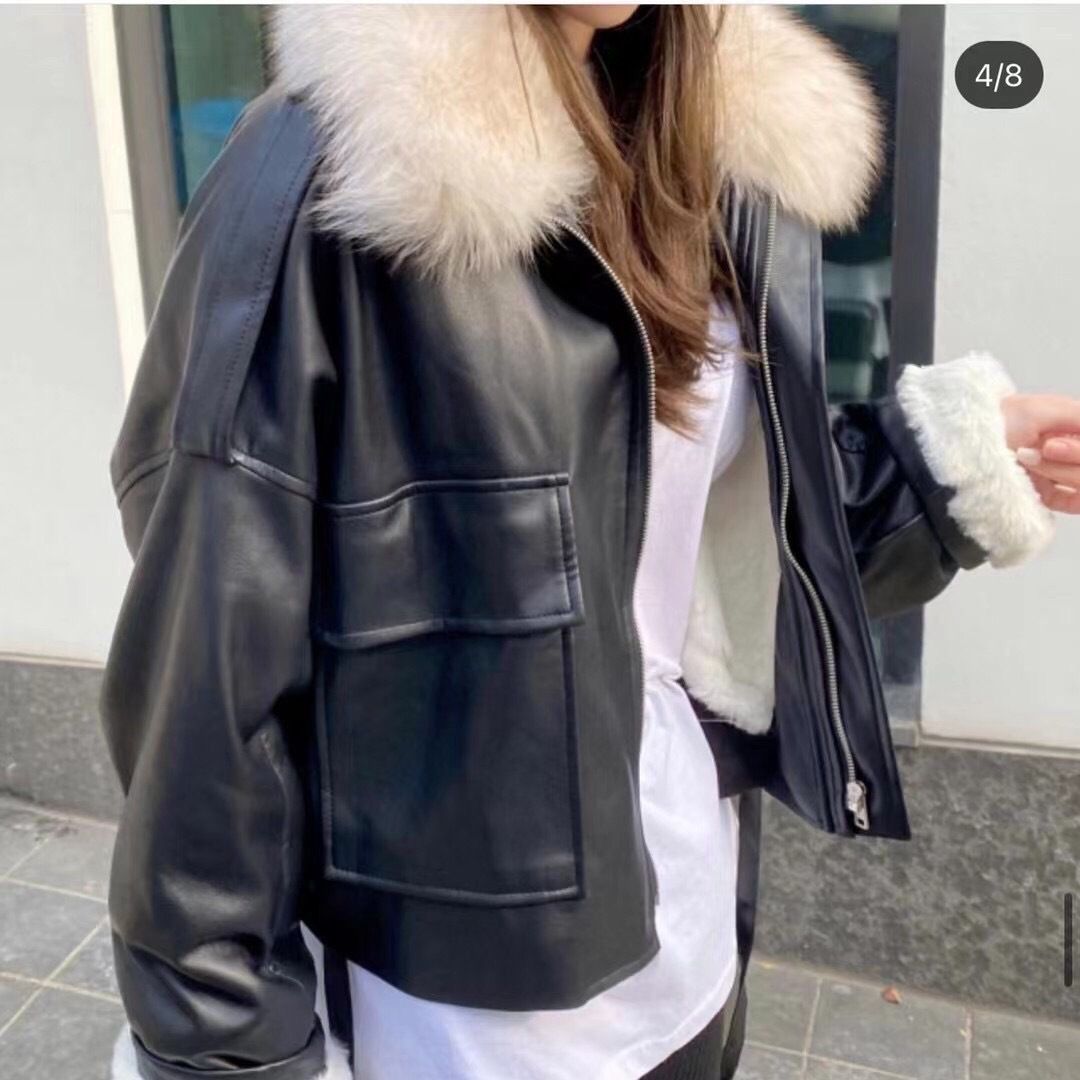 Women's Leather Fur Coat With Large Collar Loose Fit Thickened Velvet Short Cotton Outerwear For Autumn Winter Small Size_voghion.com