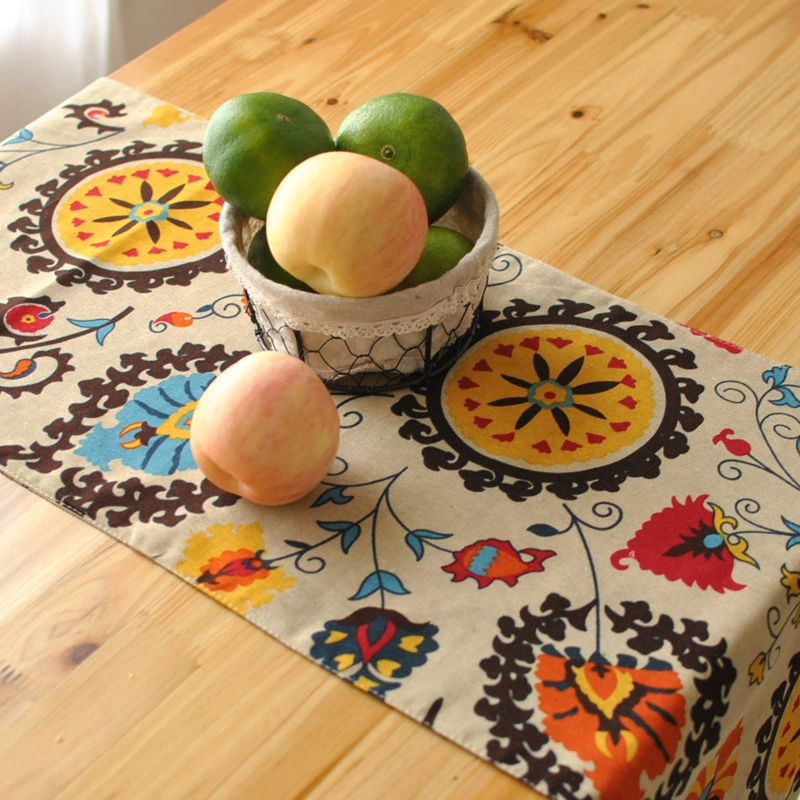 Ethnic coffee table, ethnic style, cotton and linen, flowered, boho style, direct factory sales