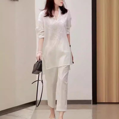 24231 Dayi Meiyuan 2025 夏の新スタイル V ネック重工業スパンコールミッドレングストップハイウエストパンツ婦人服
