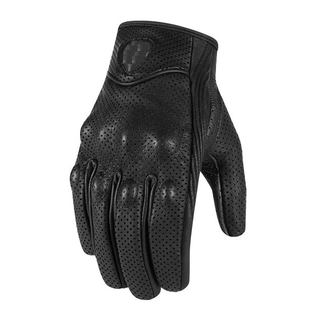 Leather Motorcycle Gloves - Black Non-Perforated