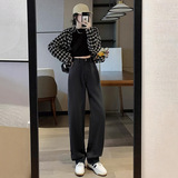 300斤特大码女装胖mm松紧腰直筒牛仔长裤2025春秋新款高腰阔腿裤，女装牛仔裤，变形策服饰