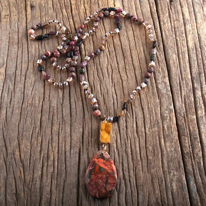 75g Weight Semi-precious stone, Natural Stone Pendant Material Sweater Chain Classification Semi-precious stone, Natural Stone Chain Material 1 Piece Quantity Daily Occasion Semi-precious stone, natural stone Material Water Droplets Pattern Unisex Gender Beaded Design Bohemian Style Bohemian Water Droplets Semi-precious Stone Natural Stone Sweater Chain In Bulk Natural Stone Necklace 16