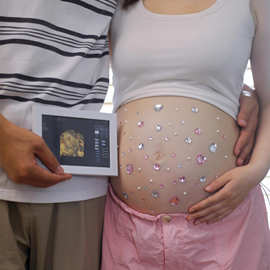 孕妇肚皮贴钻石居家拍照道具珍珠水钻彩色爱心造型孕肚写真照贴纸