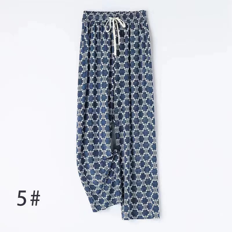 Pantalones anchos de mezclilla de seda de hielo Pantalones casuales delgados con estampado de seda de verano para mujer Pantalones de trapeador de cintura alta sueltos de cintura alta