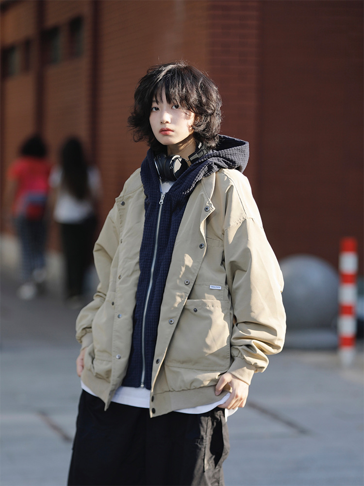 Demi-season Japanese retro jacket with hood for men and women