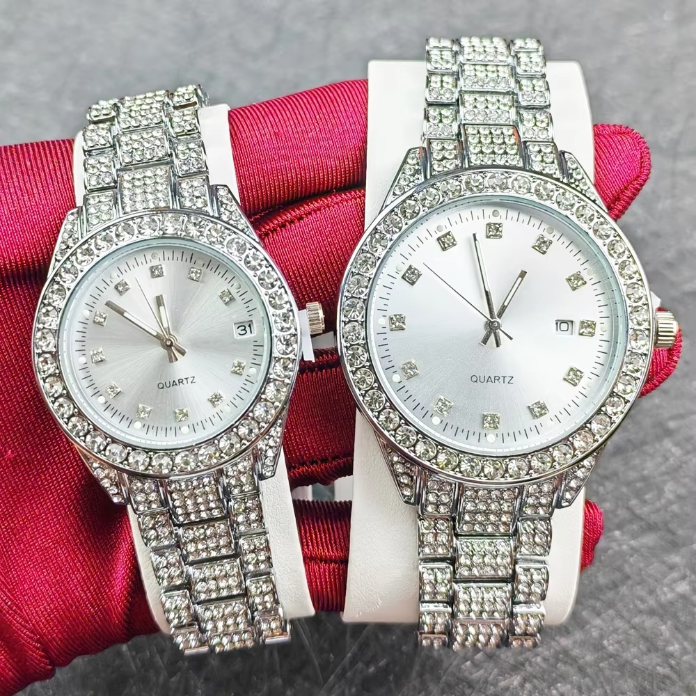 Diamond Couple Watches Hip-Hop Lovers Watch Quartz Wristwatches Fashion Lover Gift Couple Watch
