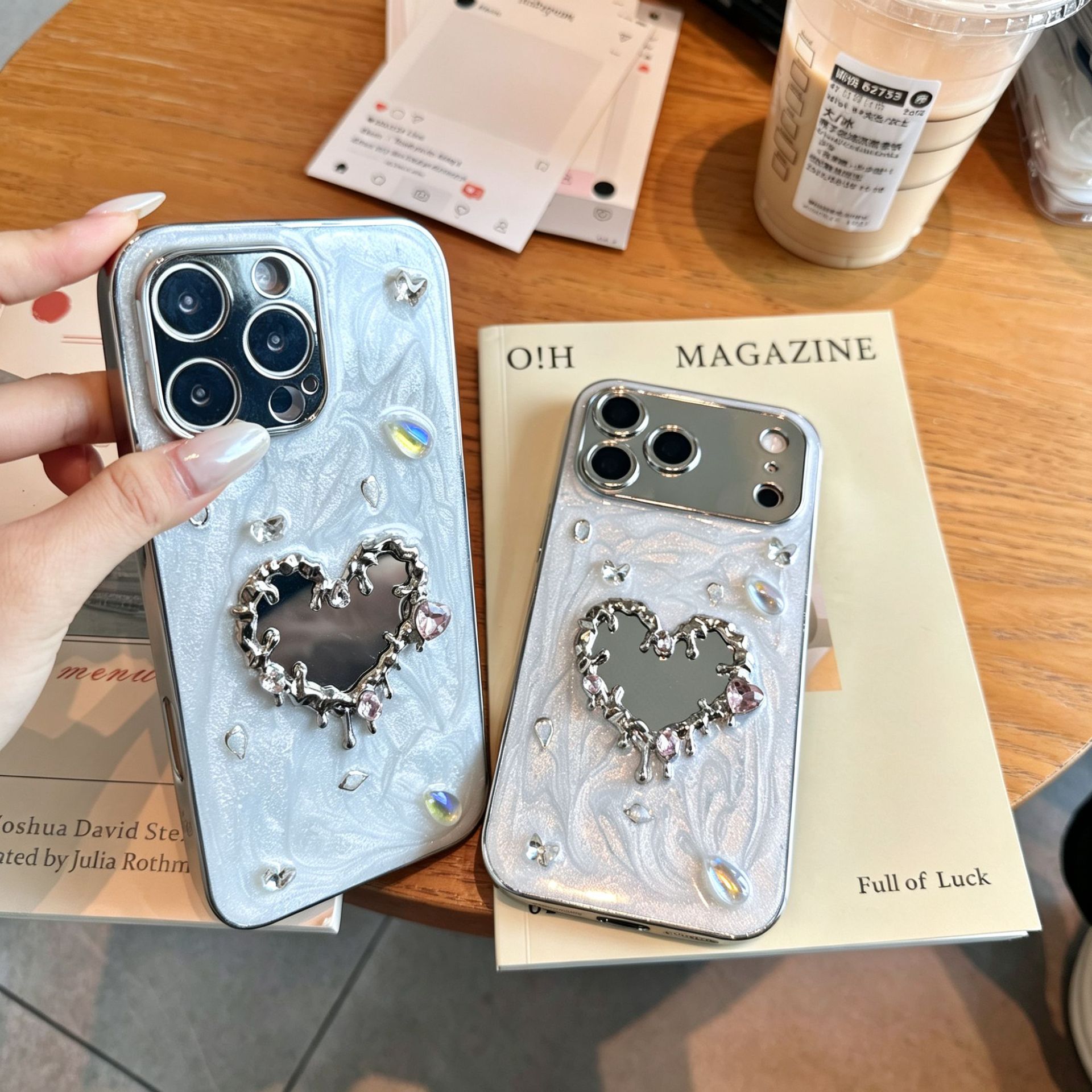 适用苹果18promax手机壳iphone17pro闪钻爱心镜子蝴蝶16/15新款14
