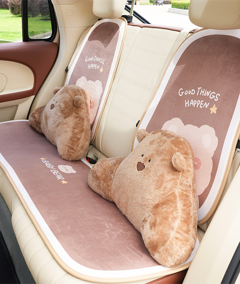 Car Headrest Neck Pillow Plush Cartoon Bear Car Headrest Waist Pad Creative Cute Car Interior Supplies
