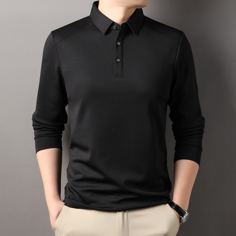 Spring and Autum New Men's Long-Sleeved T-Shirt Pure Color Lapel Trbottomyy and Versatile Loose Bottoming Shirt for Young and Middle-Aged Men
