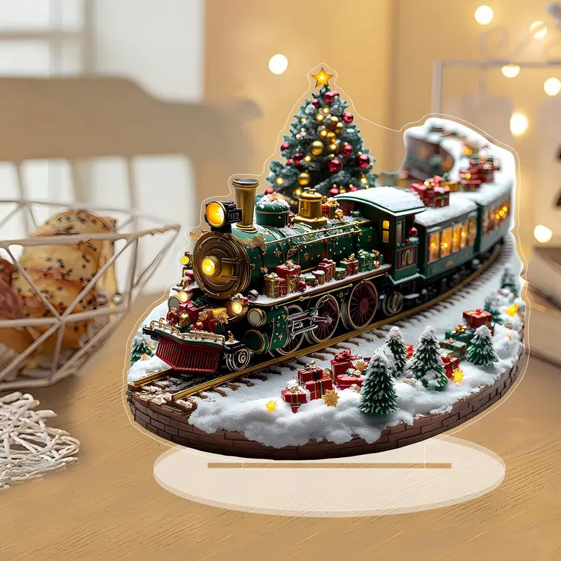国境を越えたボヘミアン風クリスマス列車クリスマスツリーアクリルデスクトップ装飾標識祝日列車軌道振り子|undefined