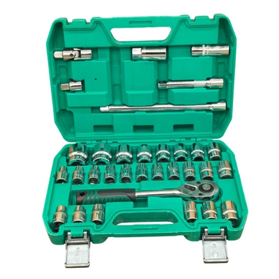 Cross-Border 121-Piece Chrome Vanadium Steel Machine Repair Tool Set for Home Maintenance, Ratchet Wrench Socket, Neutral Brand (Mühərrik tənzimləmə alətləri) - 32-piece-set-24-teeth-32-dual-purpose-wrench-34