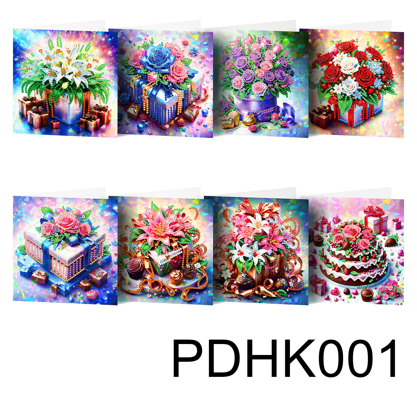 Nuevos diamantes transfronterizos alrededor de la pintura de diamantes DIY flores de Navidad tarjetas de regalo de cumpleaños 12 tarjetas de diamantes