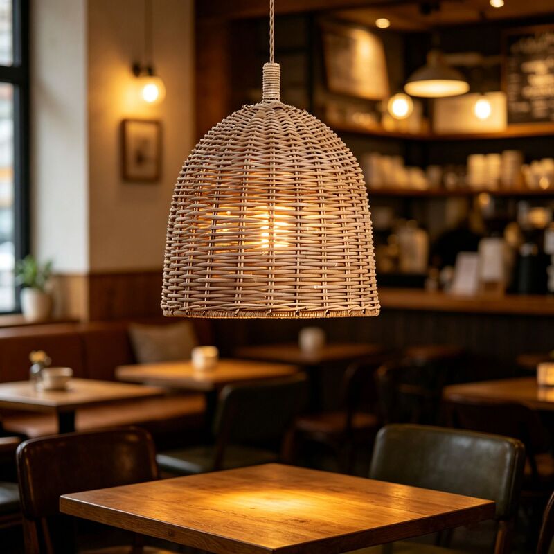 Rustic Pastoral Bell-Shaped Wicker Woven Lampshade, High-End Light Luxury Homestay Restaurant, Home Dining Room Ambiance Pendant Lampshade