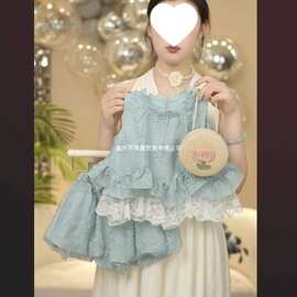女童套装2026夏季新款上衣背心洋气超萌儿童蕾丝无袖花苞裤两件套
