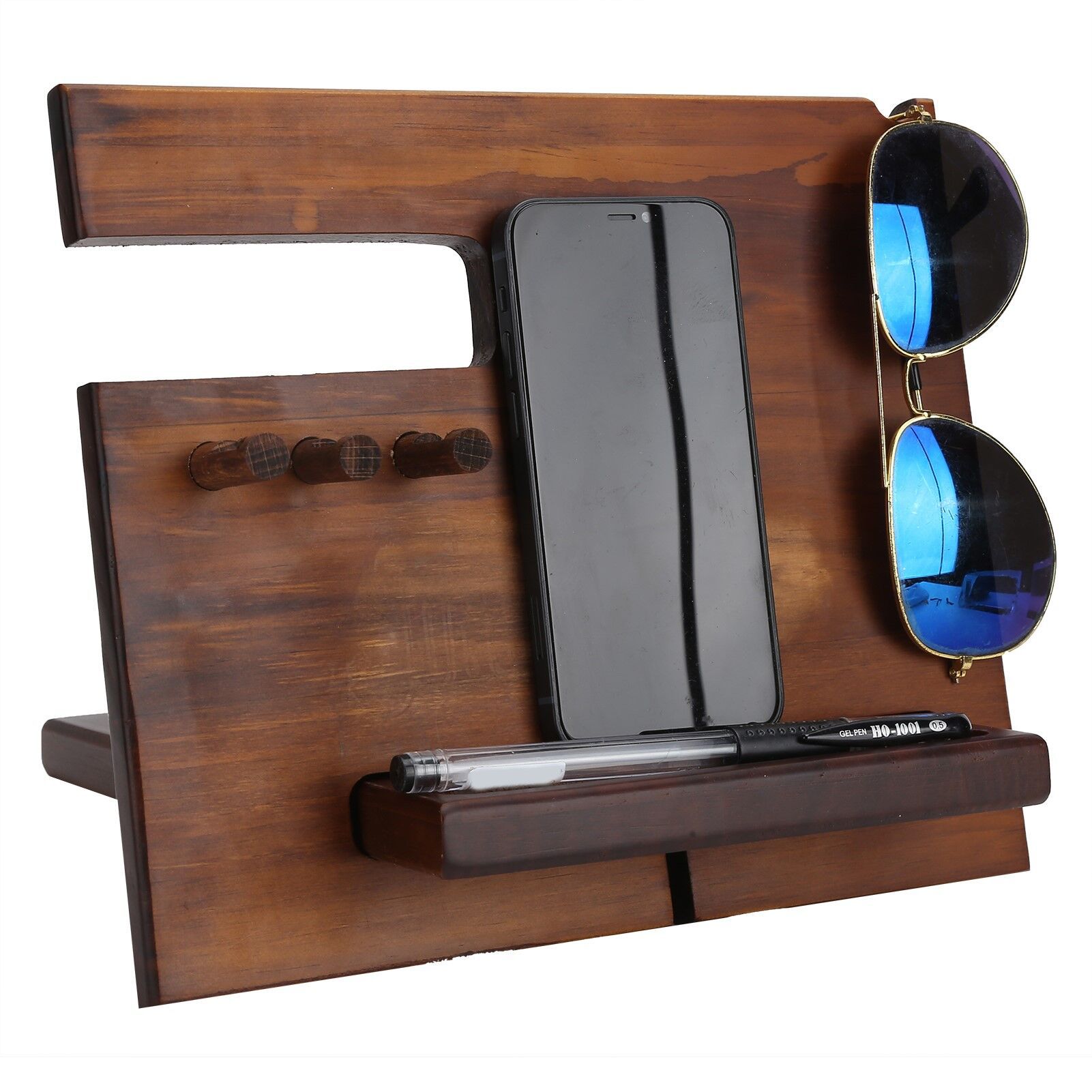 Creativo perezoso madera sólida base del teléfono móvil multifuncional colgante reloj gafas clave joyería soporte de almacenamiento Escritorio