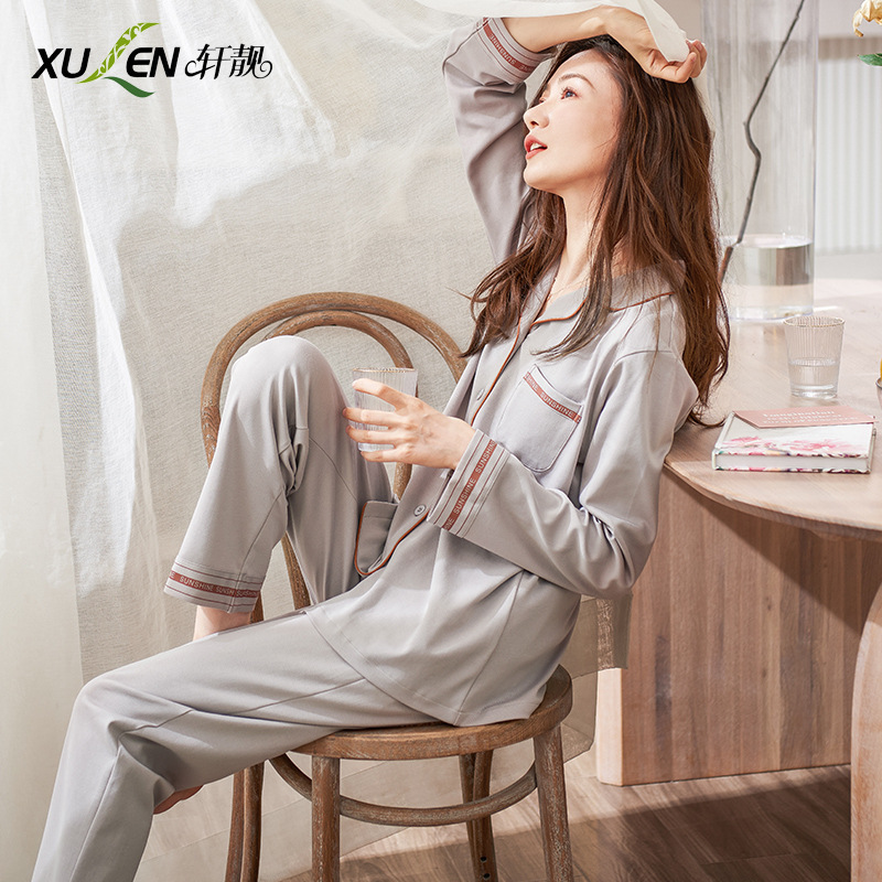 2023 nuevos pijamas de las mujeres de otoño e invierno 100% algodón de manga larga de solapa cardigan desgaste del hogar primavera y otoño traje