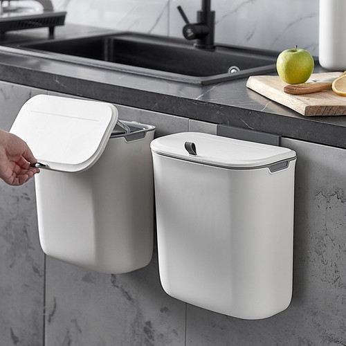 Wholesale kitchen wall-mounted trash cans for household use Adhesive hanging plastic buckets with lids Bathroom toilet trash cans