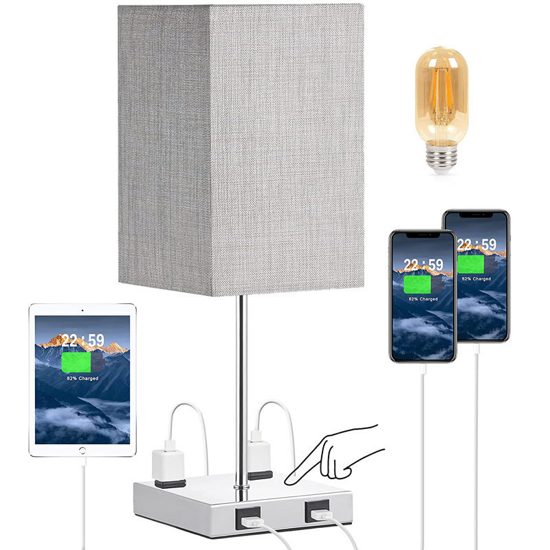 110V cloth cover table lamp touch dimming USB charging socket square table lamp bedroom bedside table Amazon cross mirror 110V cloth cover table lamp touch dimming USB charging socket square table lamp bedroom bedside table Amazon cross mirror