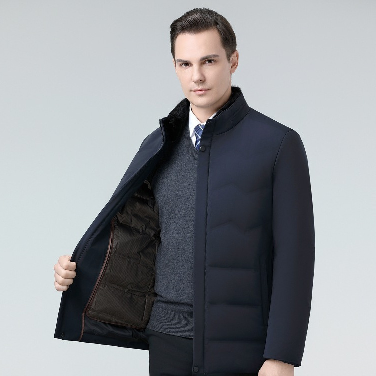 专柜高品质男装2025冬季新款时尚立领中年爸爸羽绒服免烫短款外套