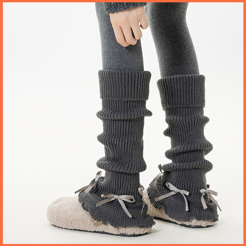 Knitted Jk Socks, Women's Long Tube Calf Socks, Leg Warmers, Autumn and Winter Warm Slouch Socks, Lolita Bow Knee Pads