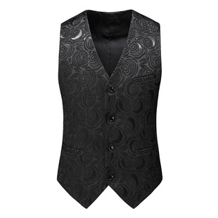 Cross-Border Men's Spring and Autumn Slim Waistcoat Vest Black Jacquard Trendy Brand Vest Casual Suit Vest for Men