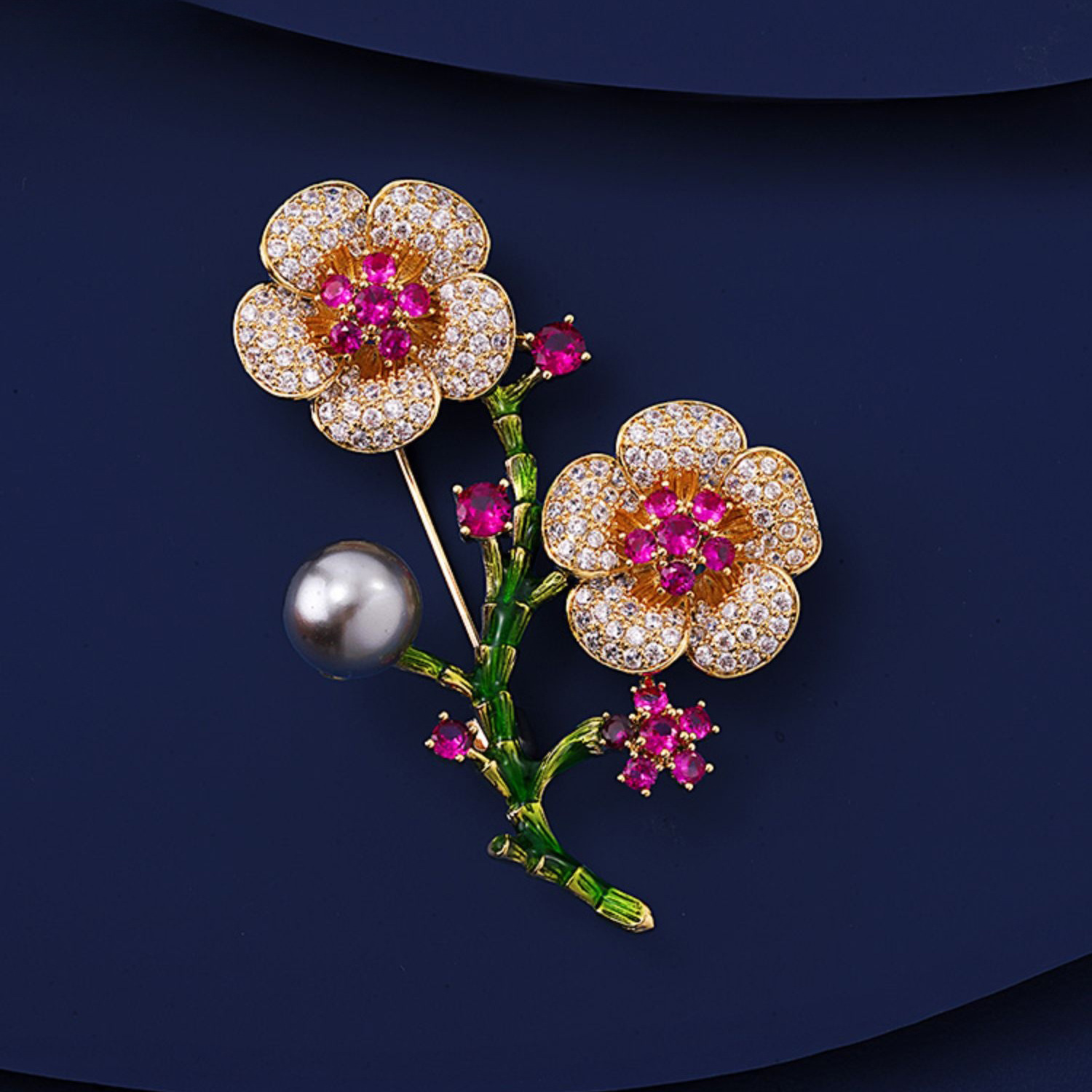 European And American Style Peach Blossom High-end Women's Exquisite Pearl Brooch, Niche Design Floral Pin, Suit_voghion.com