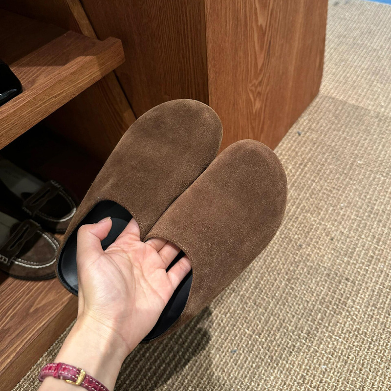 Cowhide Version ~ Korean Genuine Leather Toe-Toe Mule Half Slippers for Women, Thick-Soled Birkenstock Slippers, One-Legged Lazy Birkenstock Shoes