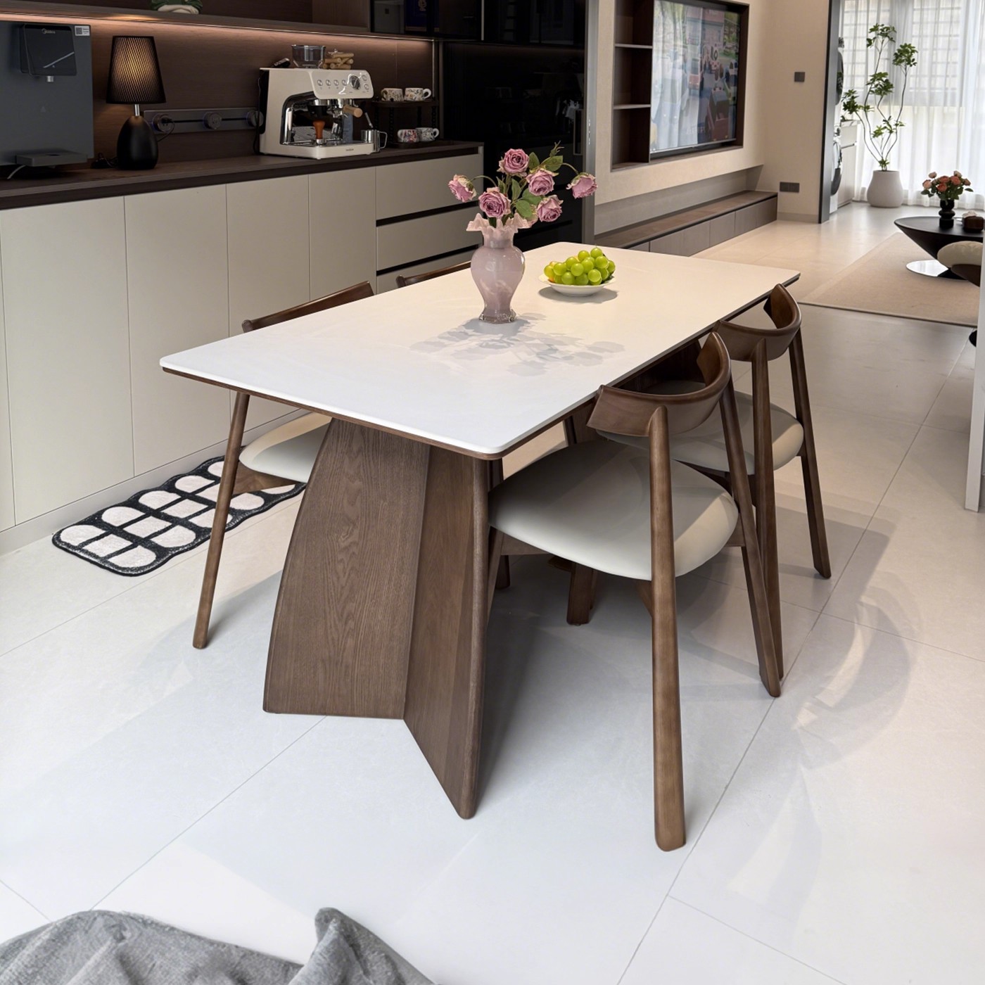 Medieval Style Retro Macchiato Solid Wood Dining Table Pure White Slate Home New Simple Rectangular French Dining Table