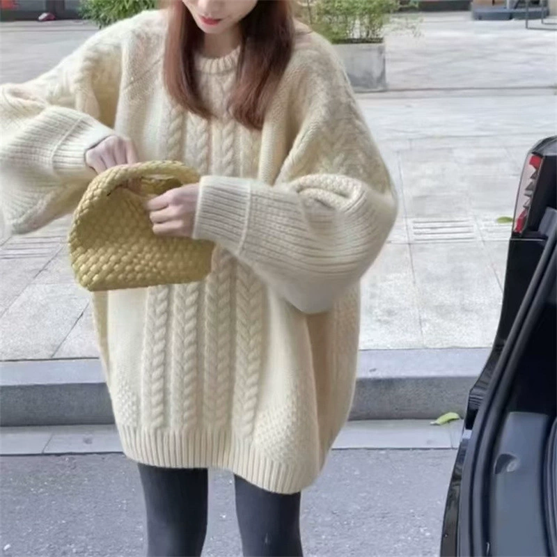 Корейский осенний и зимний дизайн толстый свитер женский ленивый ветер свободный свитер средней и длинной одежды