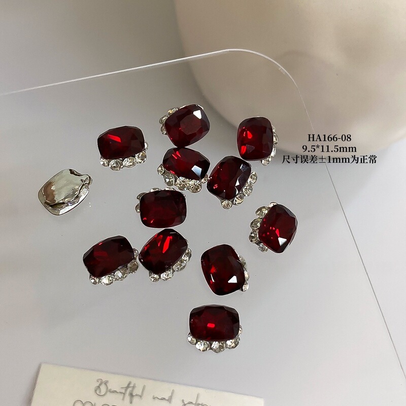 新年款安可拉红美甲饰品成品堆钻红色爆闪爱心直角合金指甲装饰钻|undefined