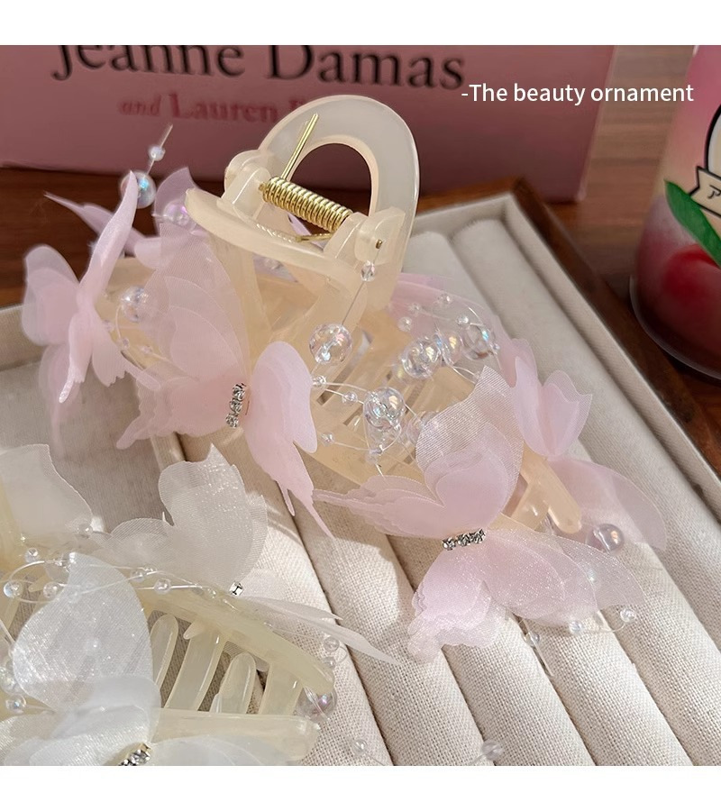 2024 New Sweet Beads Butterfly Grab Clip Women's Back of Head Summer Mori Style Hair Clip Super Fairy Large Shark Clip Headwear_voghion.com