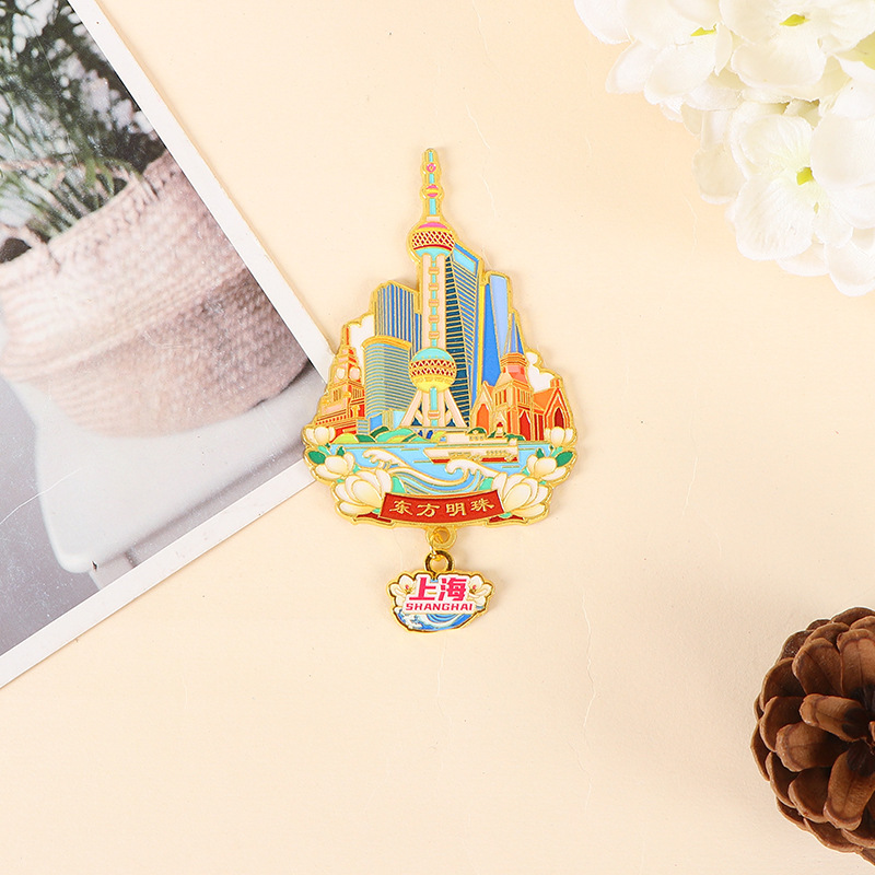 木製冷蔵庫マグネット カスタムメイド クリエイティブ マグネット式 文化的・創造的なDIY 上海観光名所 エポキシ樹脂製お土産グッズ